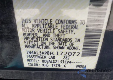 2015 Nissan Altima 2.5/2.5 S/2.5 Sl/2.5 Sv из США, поврежденный, VIN 1N4AL3AP8FC172072